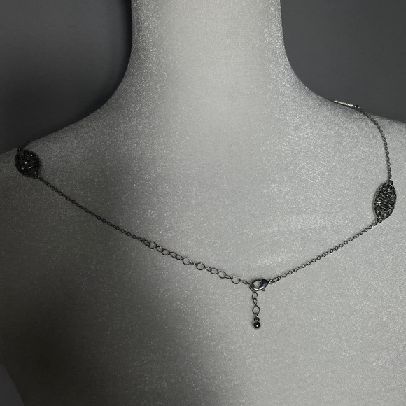 Long Filigree Marcasite Style Oval Link Necklace | 36” Adjustable Silver Tone - Picture 3 of 5